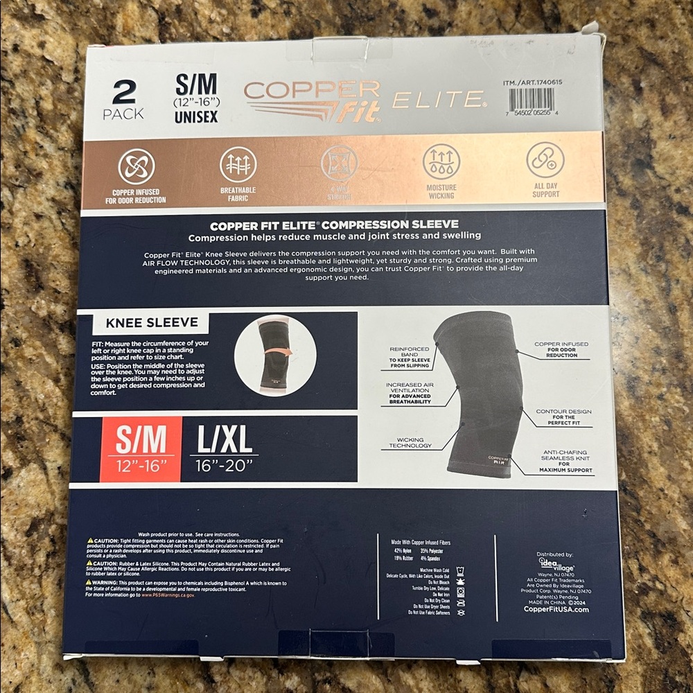 NEW IN BOX Copper Fit Elite Compression Knee Sleeve 2-Pack S/M 12”-16. Unisex - Picture 2 of 4